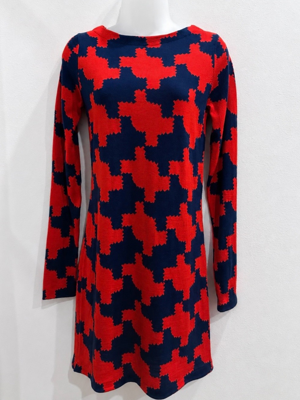 Diane von Furstenberg DVF Dress P Wool Red Navy Houndstooth Shift